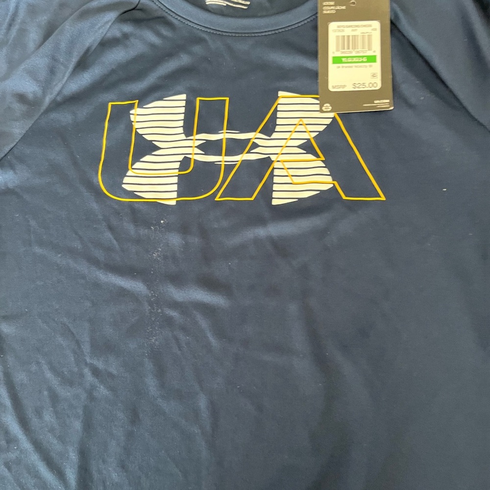 Under Armour Navy Short Sleeve Tee with Yellow-Outline UA Logo